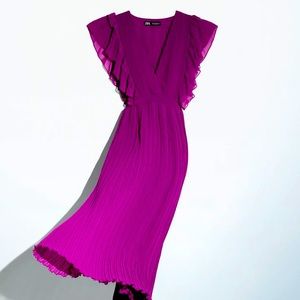 pleated ruffle dress purple zara